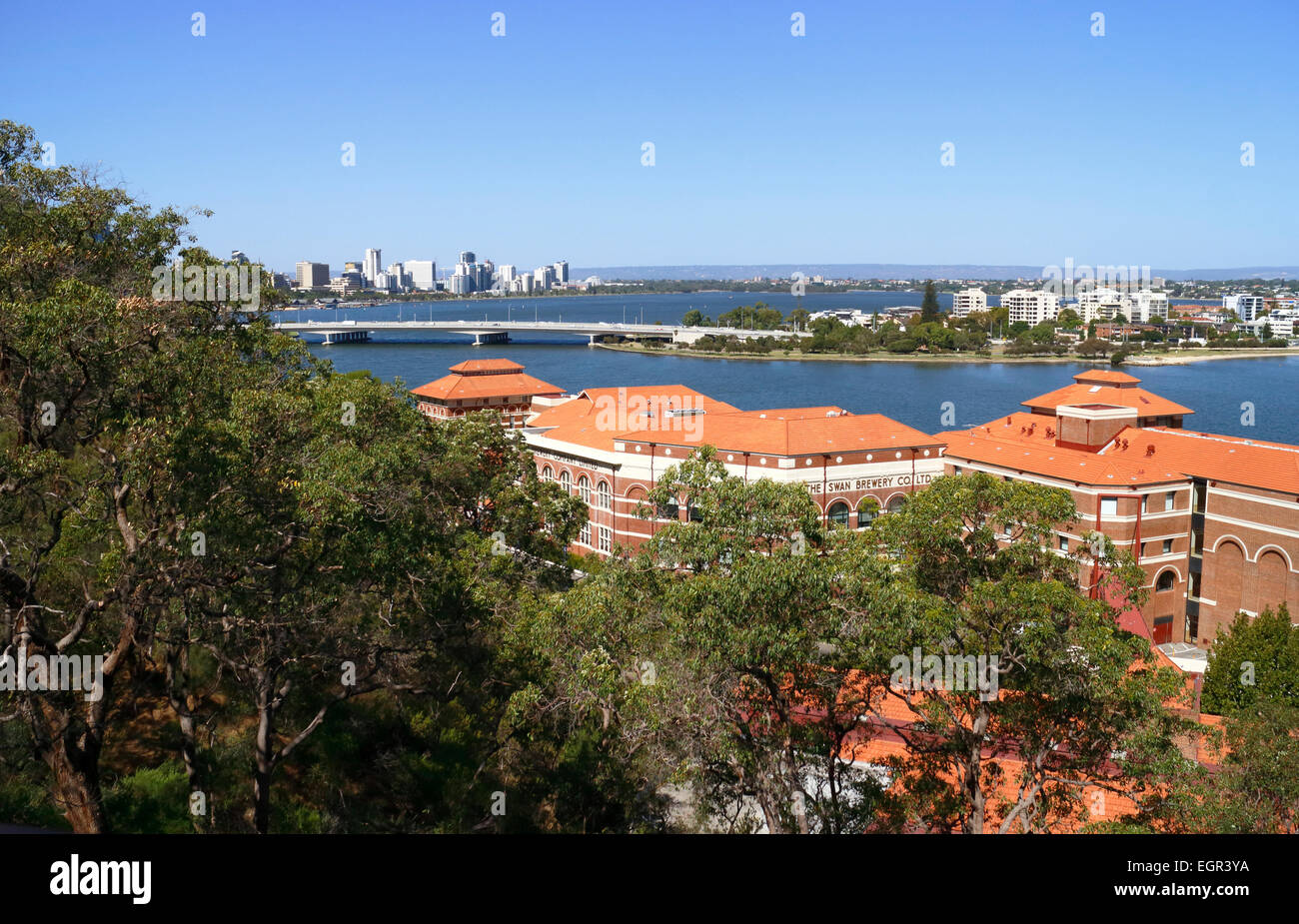 Le bâtiment historique de la brasserie Swan sur les rives de la rivière Swan, à la base de Kings Park, Perth, Australie occidentale. Banque D'Images