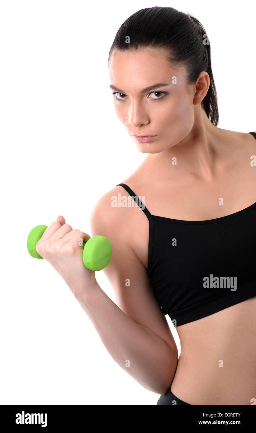 Portrait of baby fitness dumbbell Banque D'Images