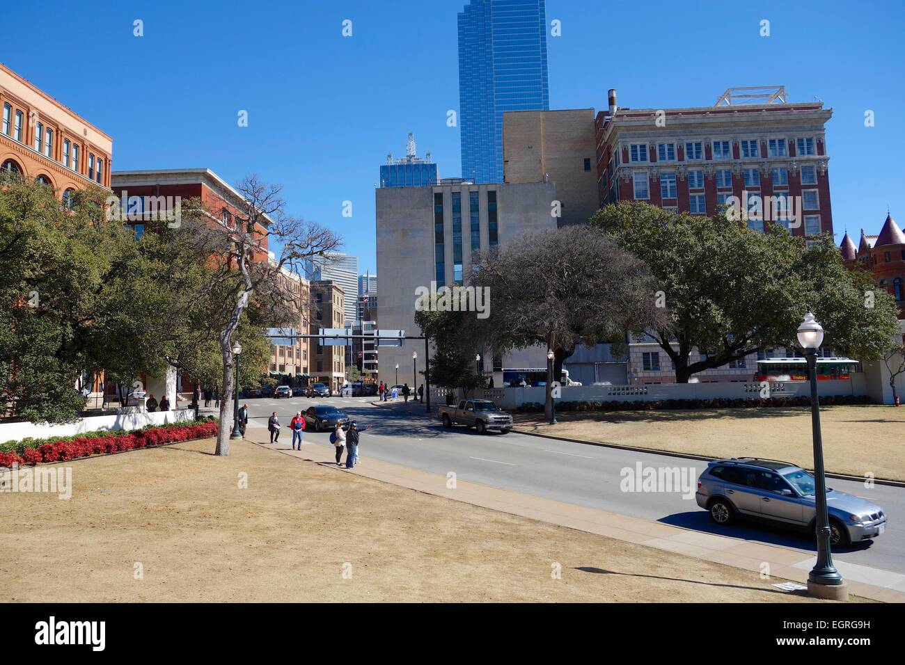 Dealey Plaza, Dallas Texas, du site d'assassinat de JFK. Banque D'Images