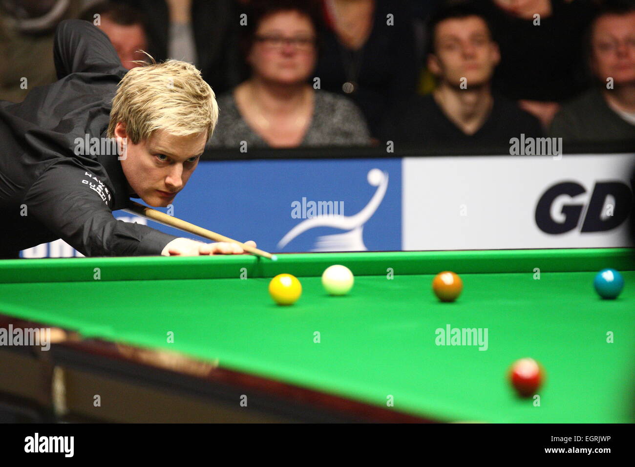 Gdynia, Pologne 1er mars 2015. Dernier jeu de Snooker PTC Gdynia Polish Open 2015 entre Neil Robertson et Mark Williams à Gdynia Arena sports hall Crédit : Michal Fludra/Alamy Live News Banque D'Images