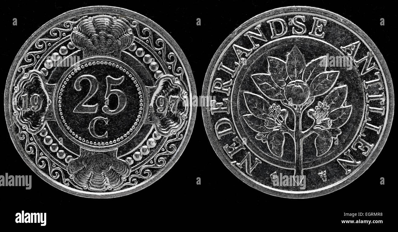 Pièce de 25 cents, les Antilles néerlandaises, 1997 Banque D'Images