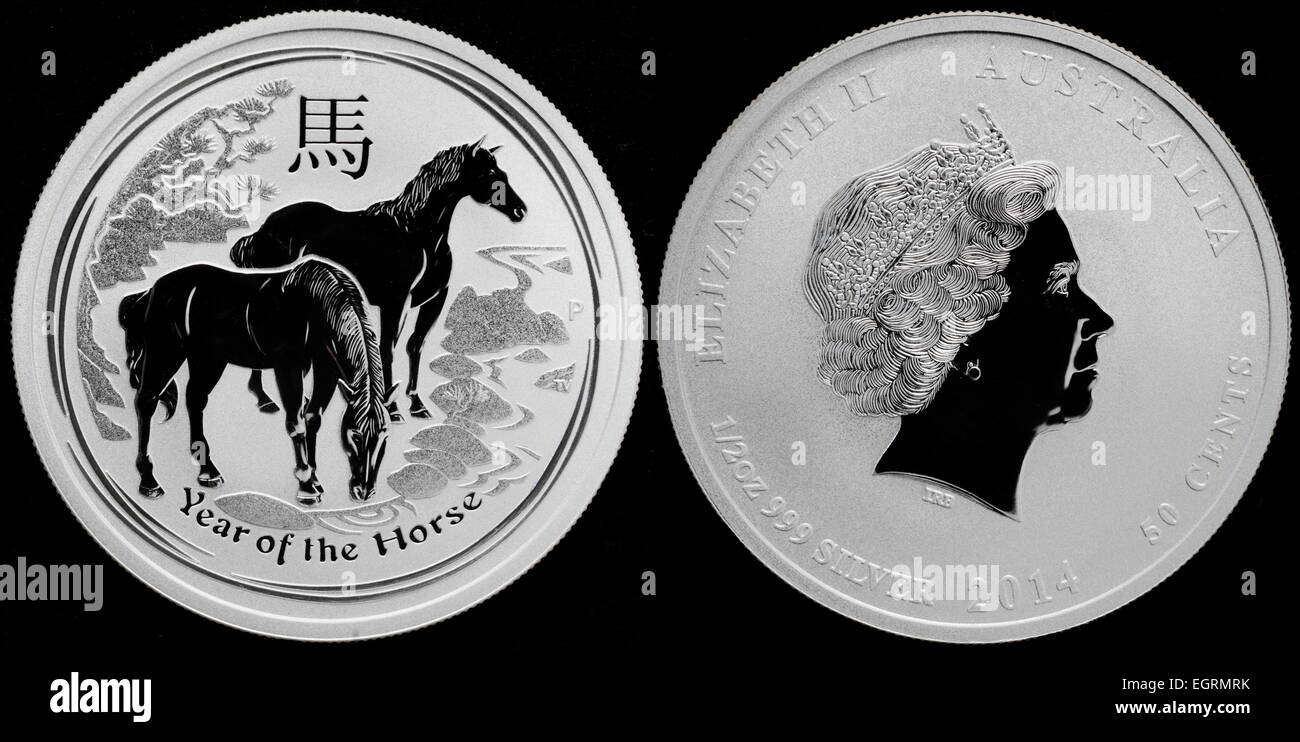 50 cents pièce d'argent, année du cheval, de l'Australie, 2014 Banque D'Images