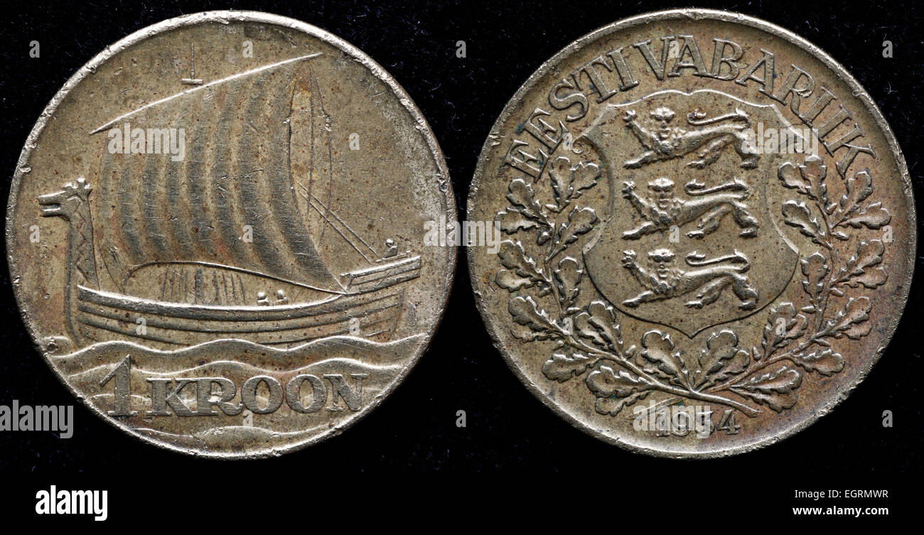1 coin kroon, Viking Ship, l'Estonie, 1934 Banque D'Images