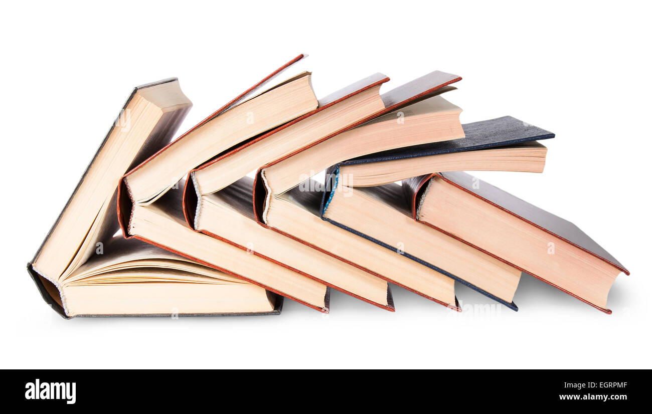 En face de six livres imbriqués isolé sur fond blanc Banque D'Images