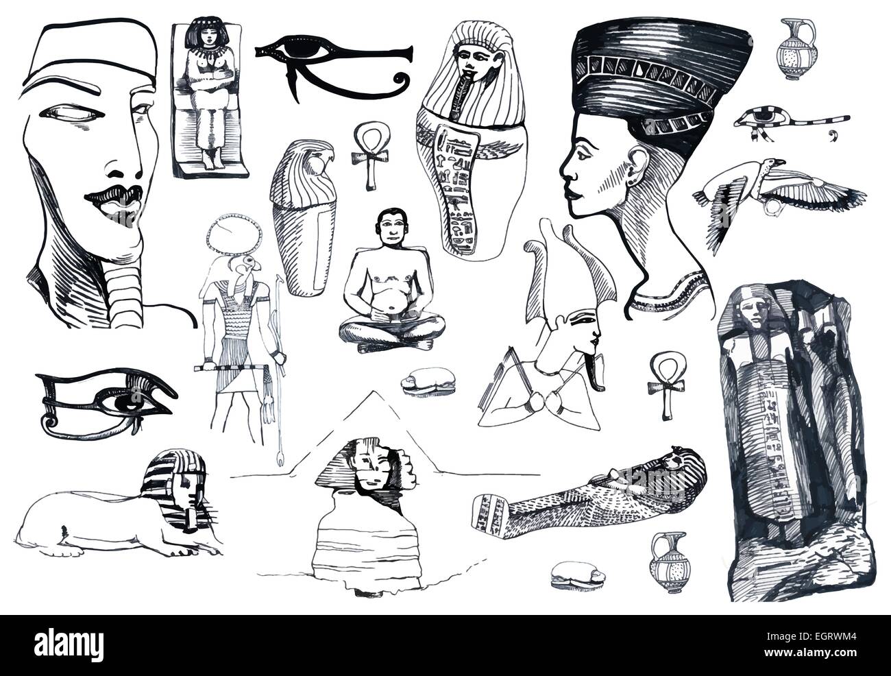 Une part attirer l'illustration - marqueur noir (technique) - collection égyptienne Illustration de Vecteur