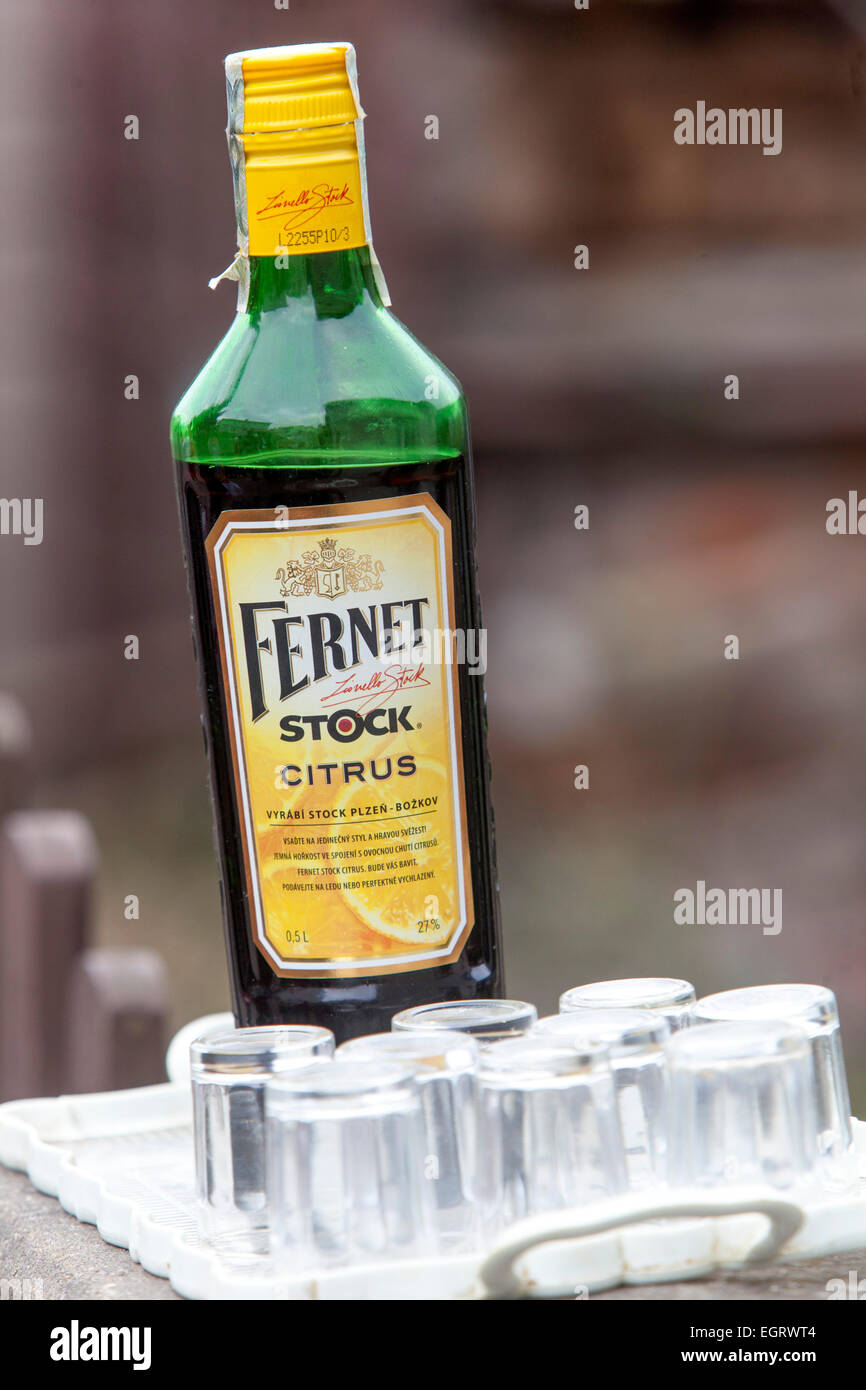Bouteille d'alcool, Fernet Stock agrumes, République tchèque boisson alcoolisée Banque D'Images