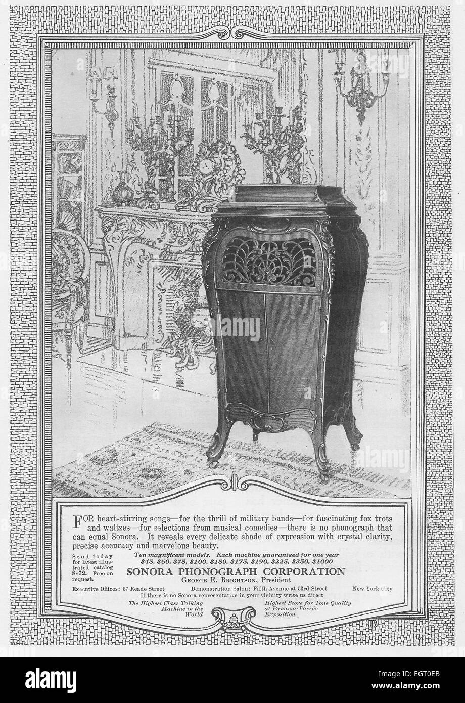 Sonora Phonograph Corporation publicité - 1916 Banque D'Images