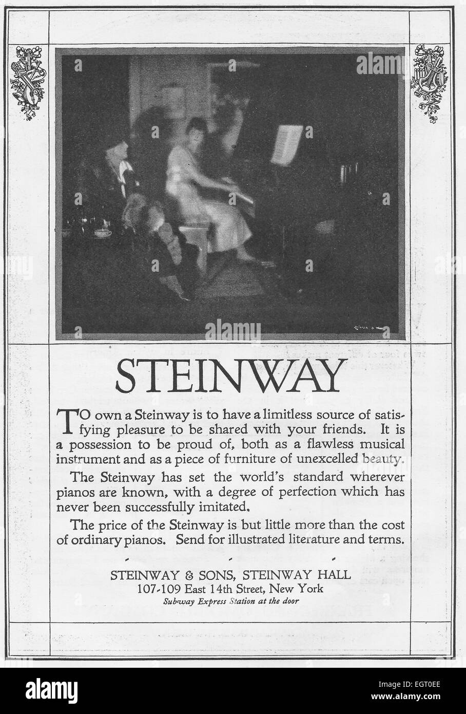 Publicité pour les pianos Steinway & Sons, 1916 Banque D'Images