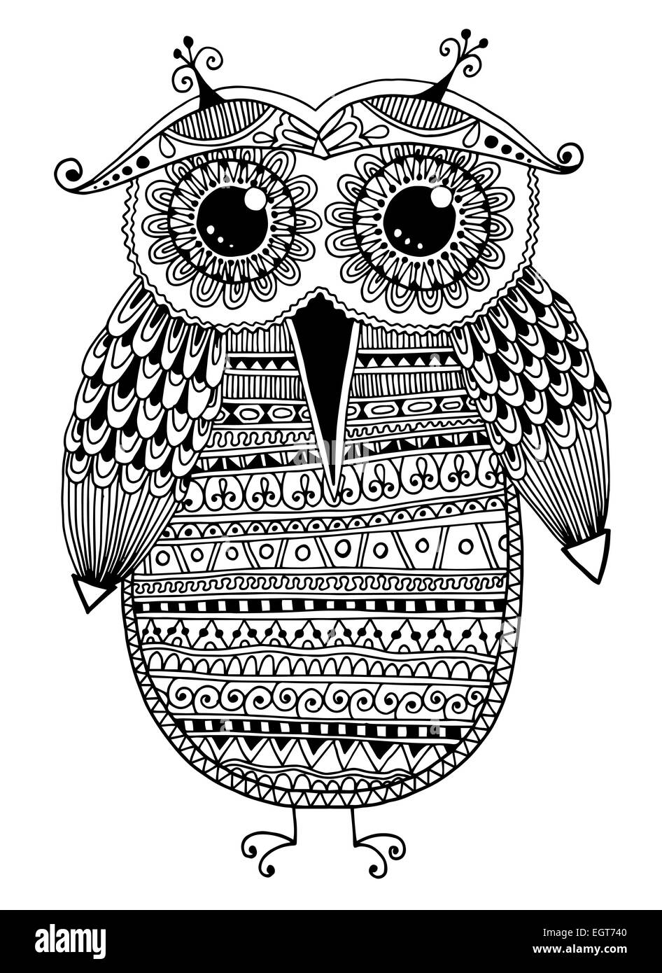 Noir et blanc owl ethniques à l'encre Banque D'Images