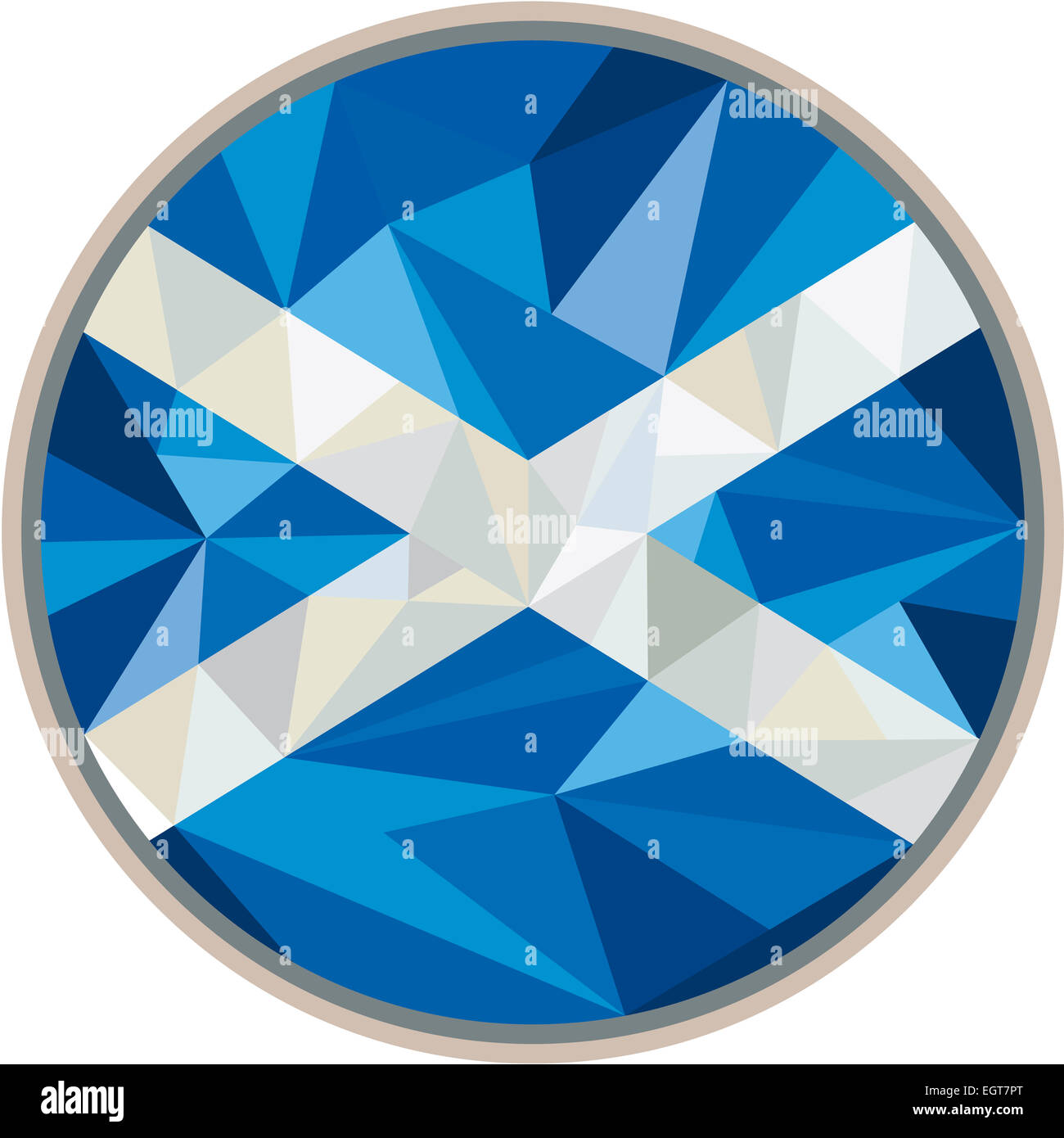 Illustration de style polygone faible Ecosse Scottish flag St Andrew's cross situé à l'intérieur du cercle sur fond isolé. Banque D'Images