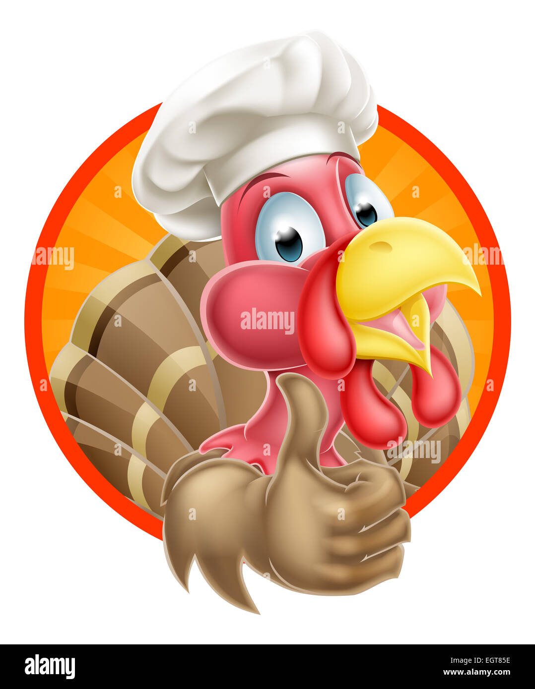 La Turquie Cartoon mascot en donnant un coup de pouce et portant un chapeau de chef cuisinier ou Banque D'Images