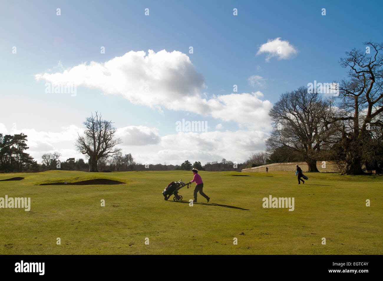 Femme âgée jouer au golf au parcours de golf de Knole House dans le Kent Banque D'Images