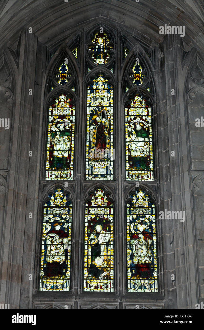 Vitraux : La Fenêtre / Jane Austen Austen vitrail - Windows - La cathédrale de Winchester, Winchester, Hampshire, Royaume-Uni. Banque D'Images