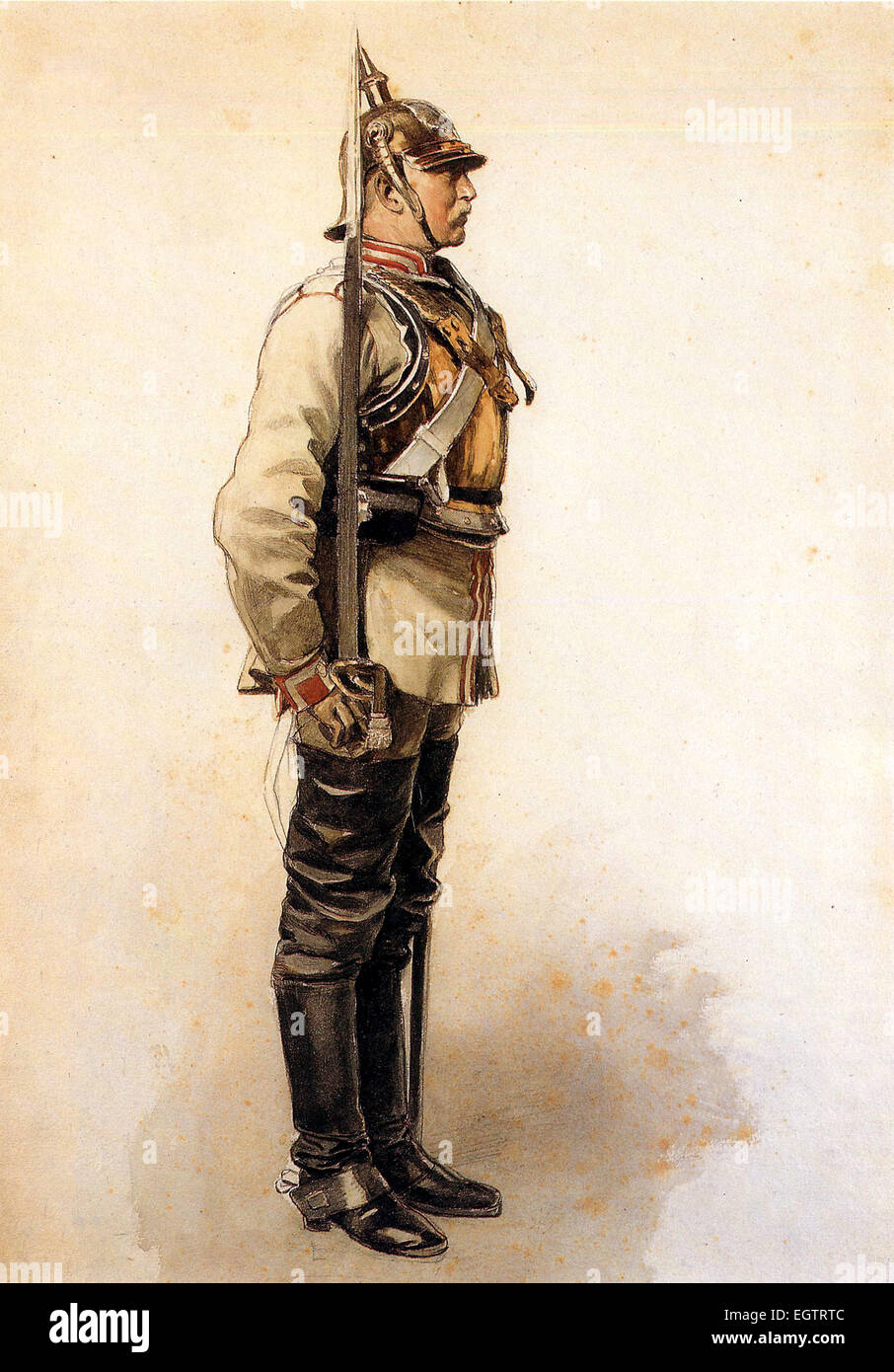 Garde du corps prussien cuirassier durant la guerre franco-prussienne. Banque D'Images