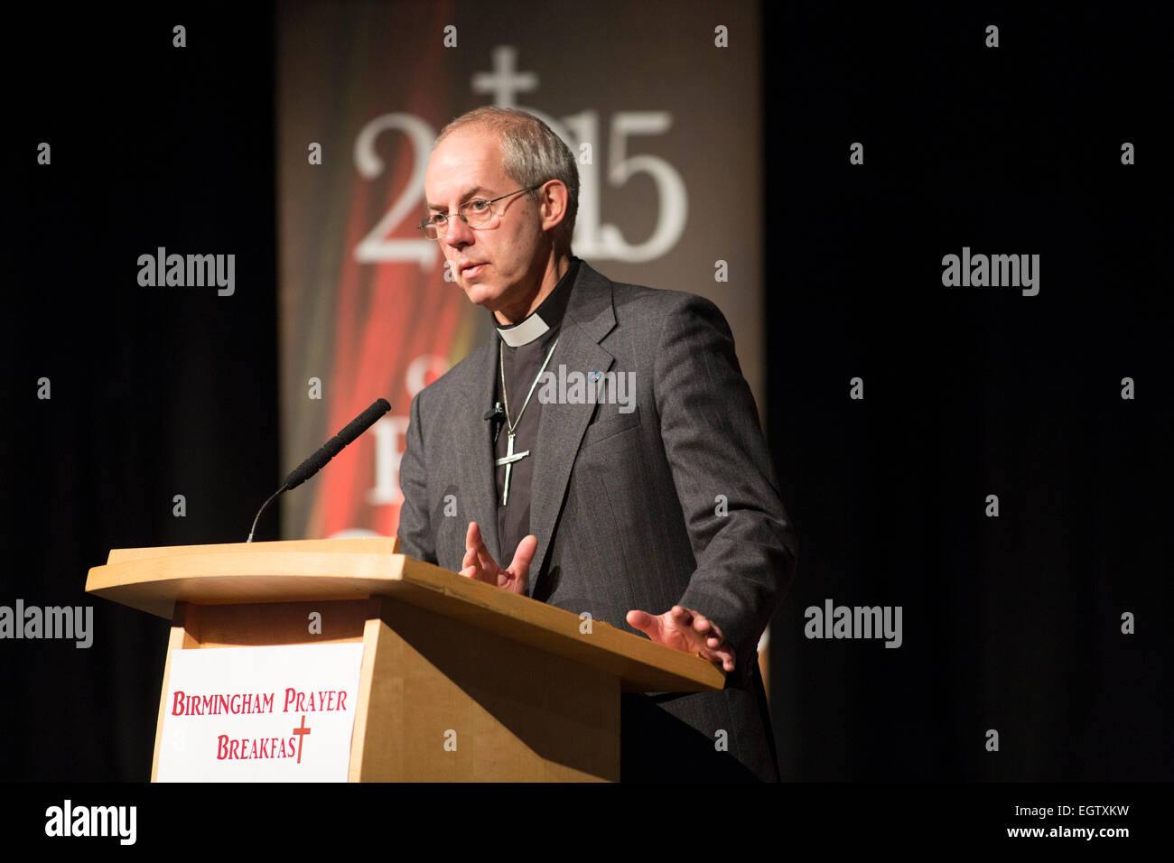 L'archevêque de Canterbury, Justin Welby, photographié à la prière d'un petit-déjeuner de travail organisé à la CPI à Birmingham Banque D'Images