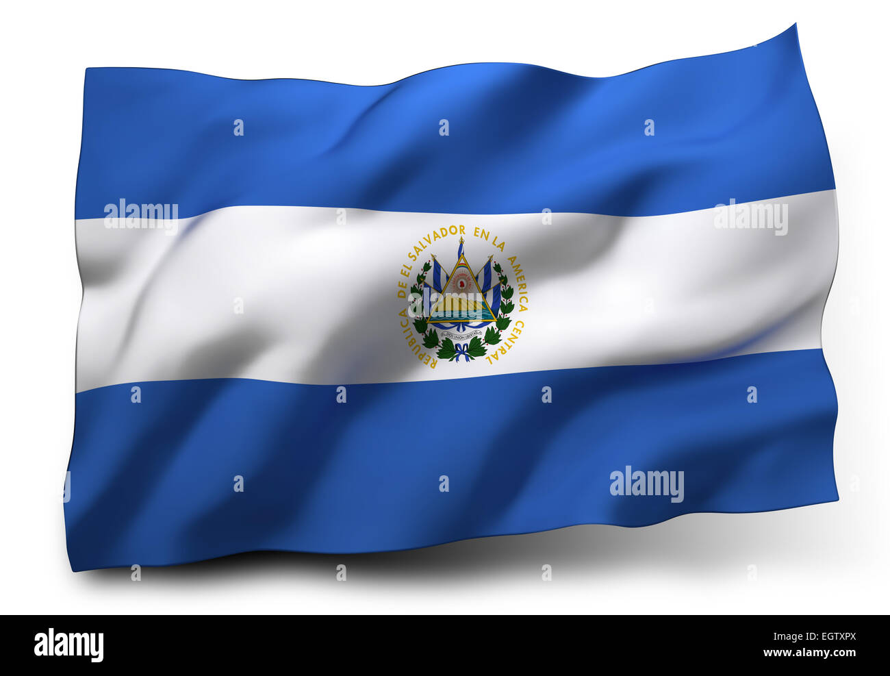 Waving Flag d'El Salvador isolé sur fond blanc Banque D'Images