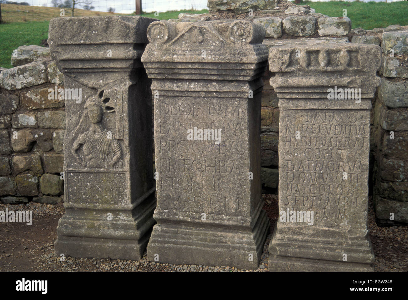 Mur d'Hadrien, le Temple de Mithra, Carrawburgh Northumberland England UK Banque D'Images