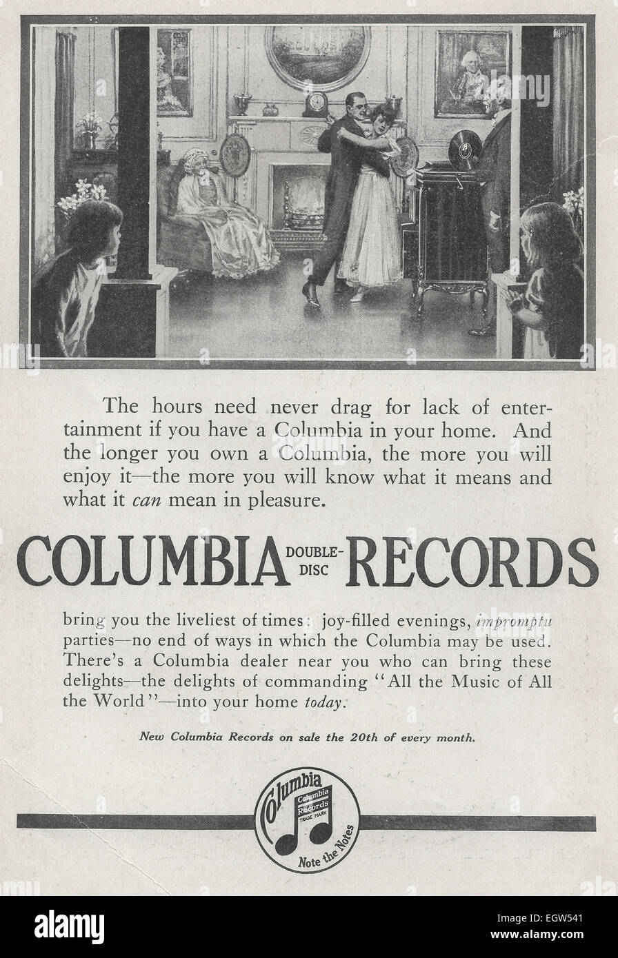 Publicité 1916 Columbia Records Banque D'Images