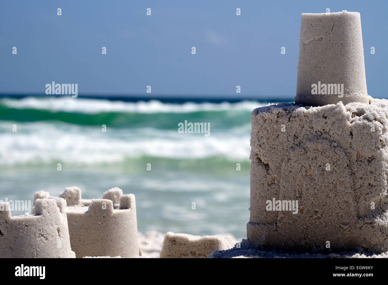 Un château de sable sur la plage d'Okaloosa. Banque D'Images
