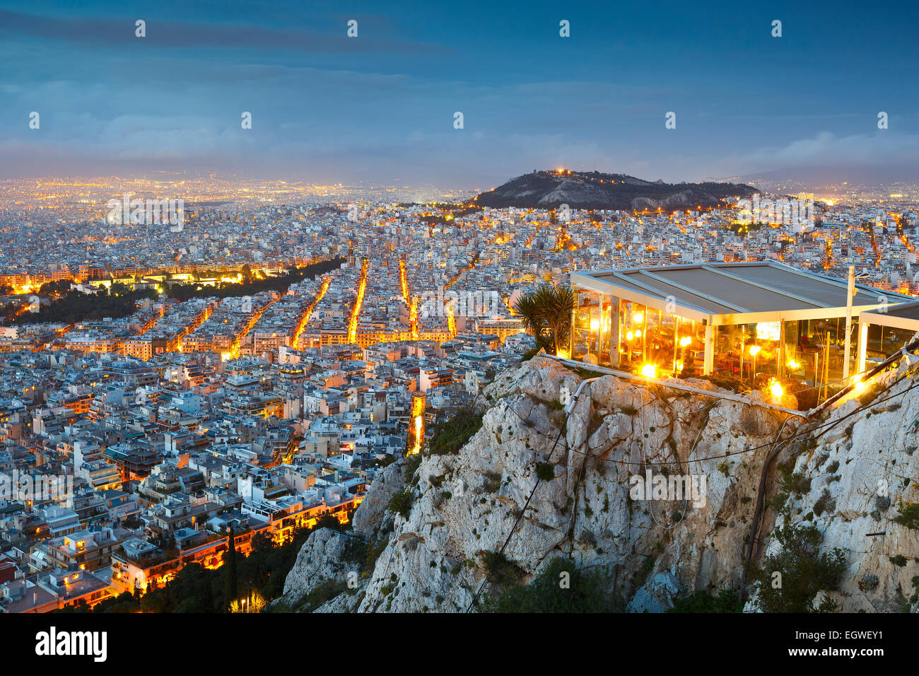 Ville d'Athènes vue depuis la colline du Lycabette, Grèce. Banque D'Images