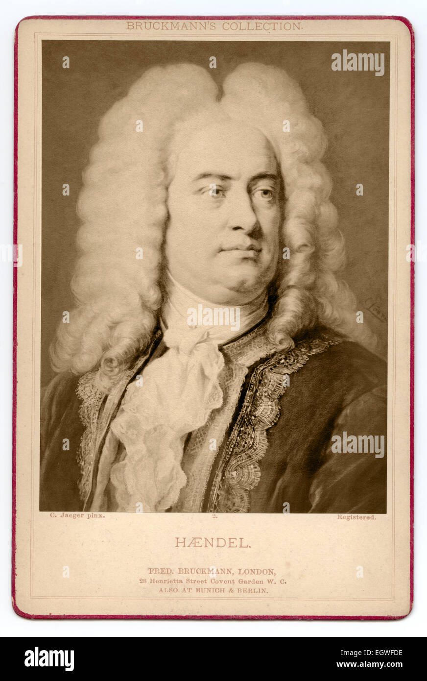 Portrait de carte du Cabinet victorien George Frideric Handel 1685 - 1759, à partir d'une peinture de Carl Jäger,1838-1887 Publié par Friedrich Bruckmann circa1870 Banque D'Images