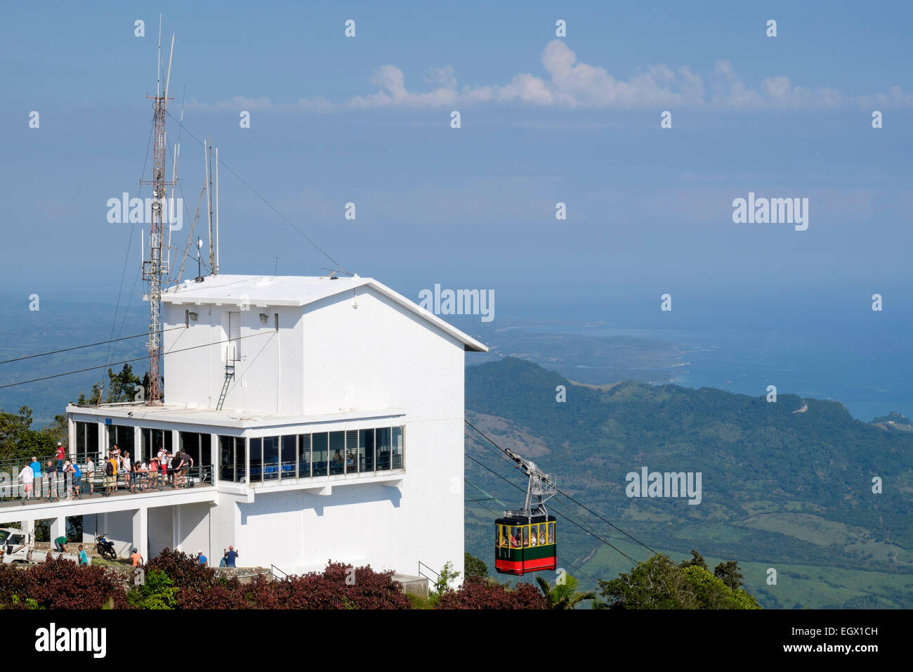 Téléphérique Teleforico approche gondole gare supérieure sur la montagne Pico Isabel de Torres. Puerto Plata, République Dominicaine Banque D'Images