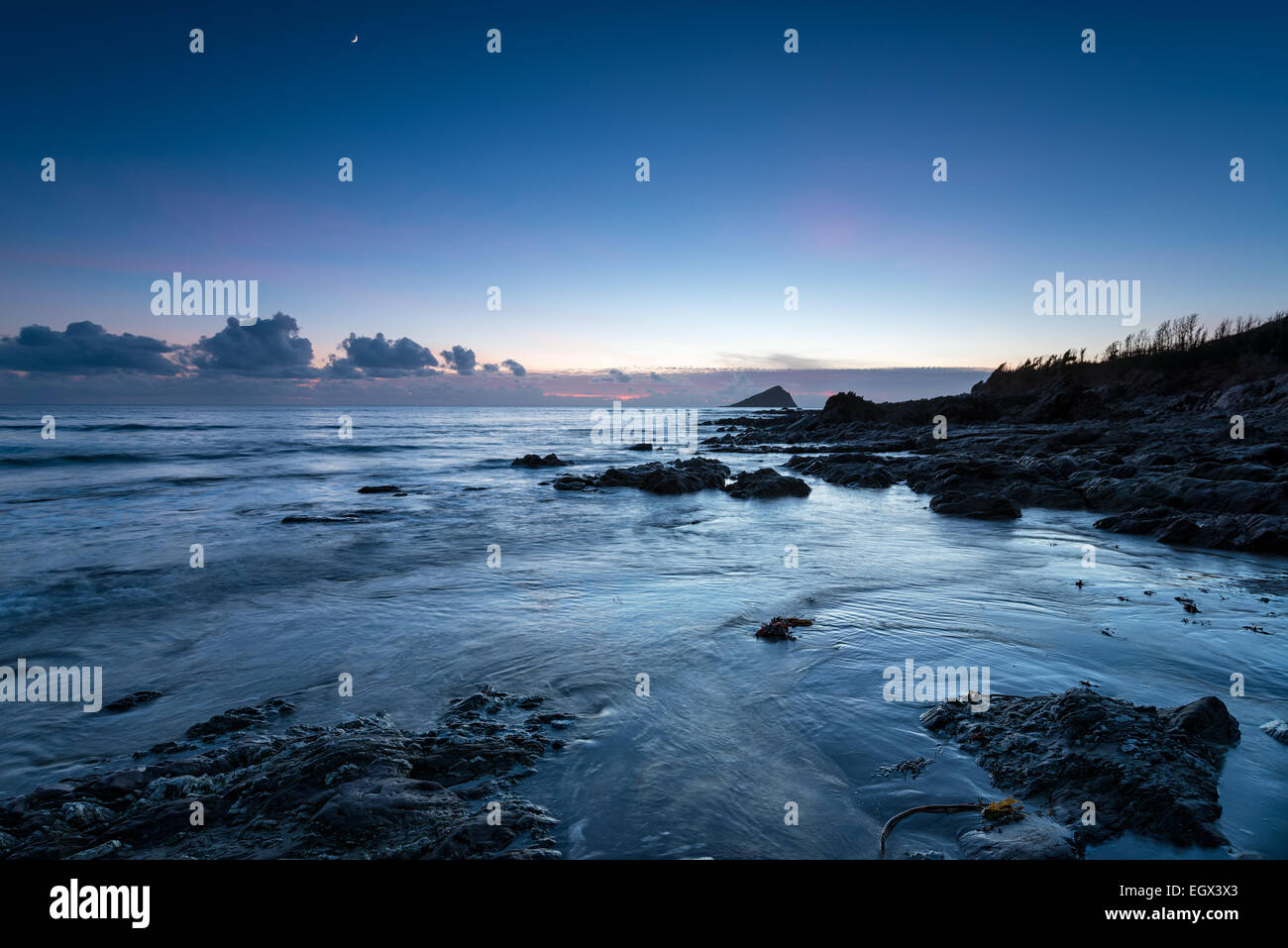 Nuit à Wembury Beach sur la côte sud du Devon Banque D'Images