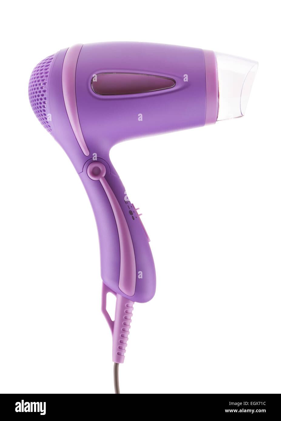 Sèche-cheveux violet, isolé sur fond blanc Banque D'Images