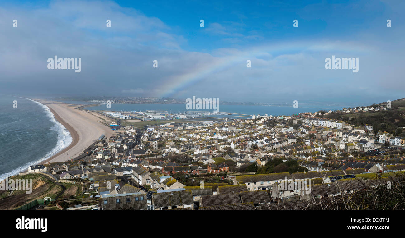 Chesil Beach à partir de la falaise on Portland Banque D'Images