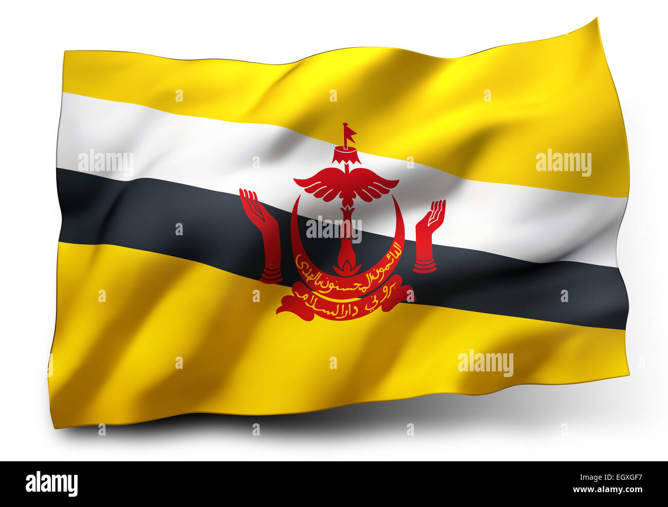 Waving Flag de Brunéi isolé sur fond blanc Banque D'Images