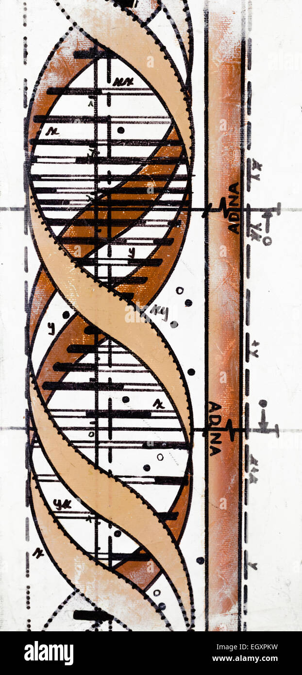 Du vrai peinture contemporaine sur toile au sujet de l'ADN et de la médecine. Banque D'Images