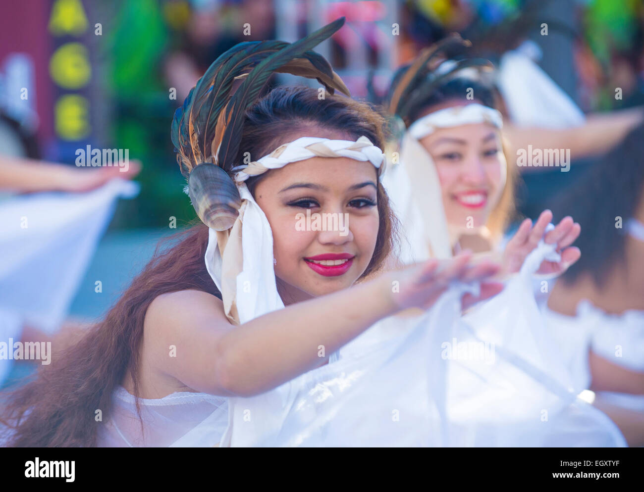 Les spectacles de danse folklorique Tahitienne au Nouvel An chinois qui a eu lieu à Las Vegas Banque D'Images