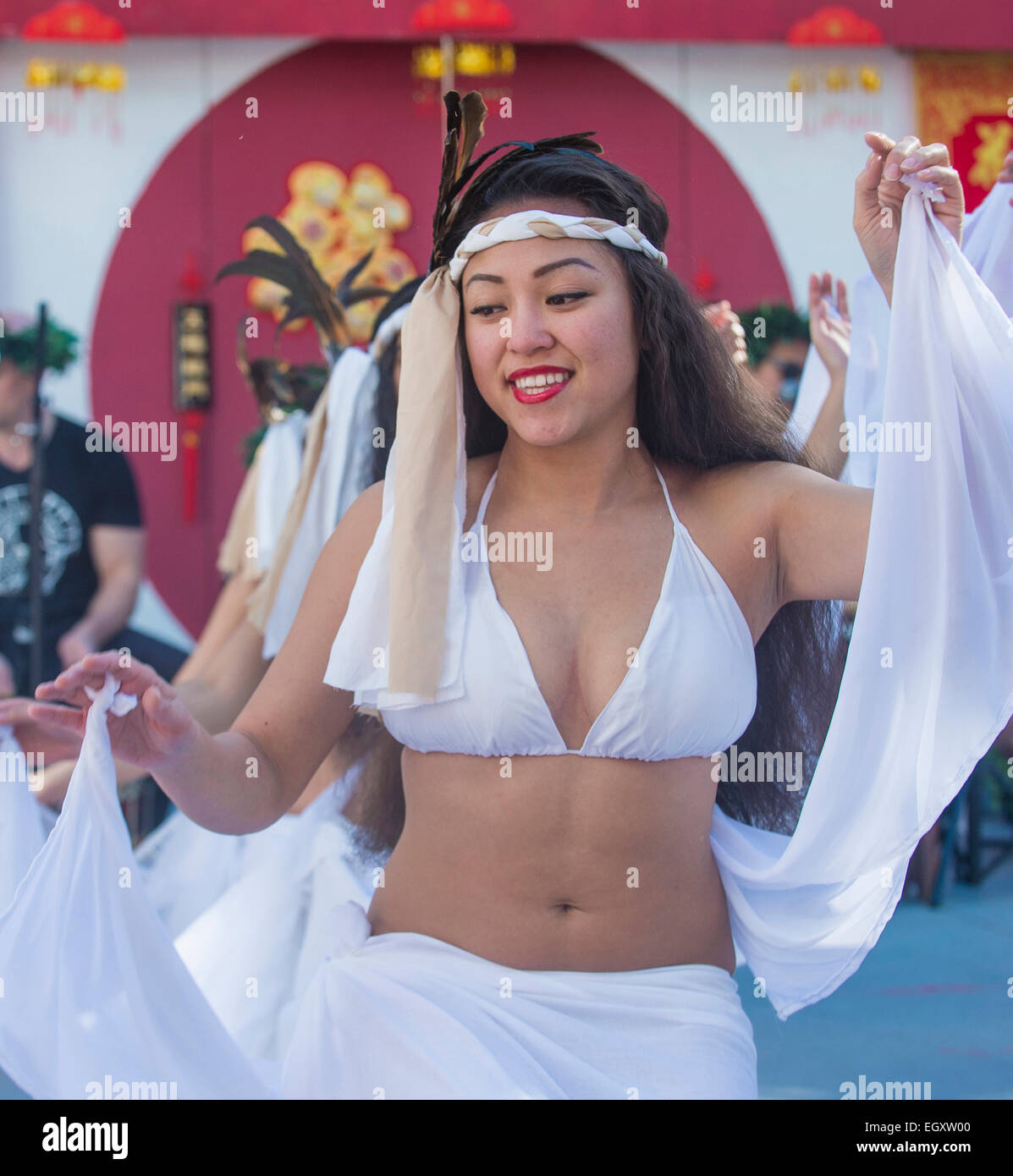 Les spectacles de danse folklorique Tahitienne au Nouvel An chinois qui a eu lieu à Las Vegas Banque D'Images
