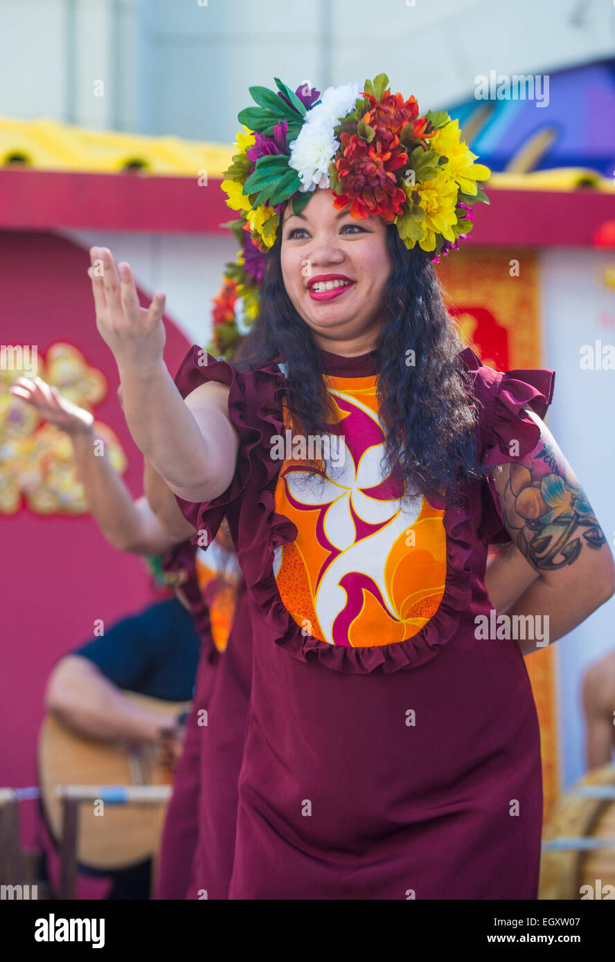 Les spectacles de danse folklorique Tahitienne au Nouvel An chinois qui a eu lieu à Las Vegas Banque D'Images