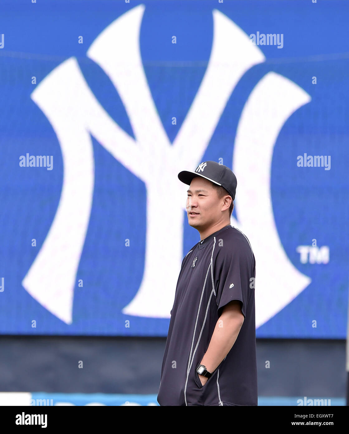Tampa, Floride, USA. 1er mars 2015. Masahiro Tanaka (Yankees) : MLB New York Yankees ventilateur d'entraînement de printemps jour après la pratique de Tampa, Floride, États-Unis . © AFLO/Alamy Live News Banque D'Images
