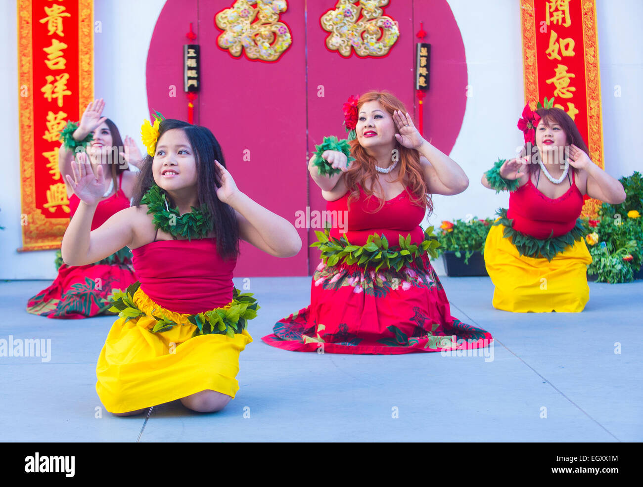 Les spectacles de danse folklorique Tahitienne au Nouvel An chinois qui a eu lieu à Las Vegas Banque D'Images