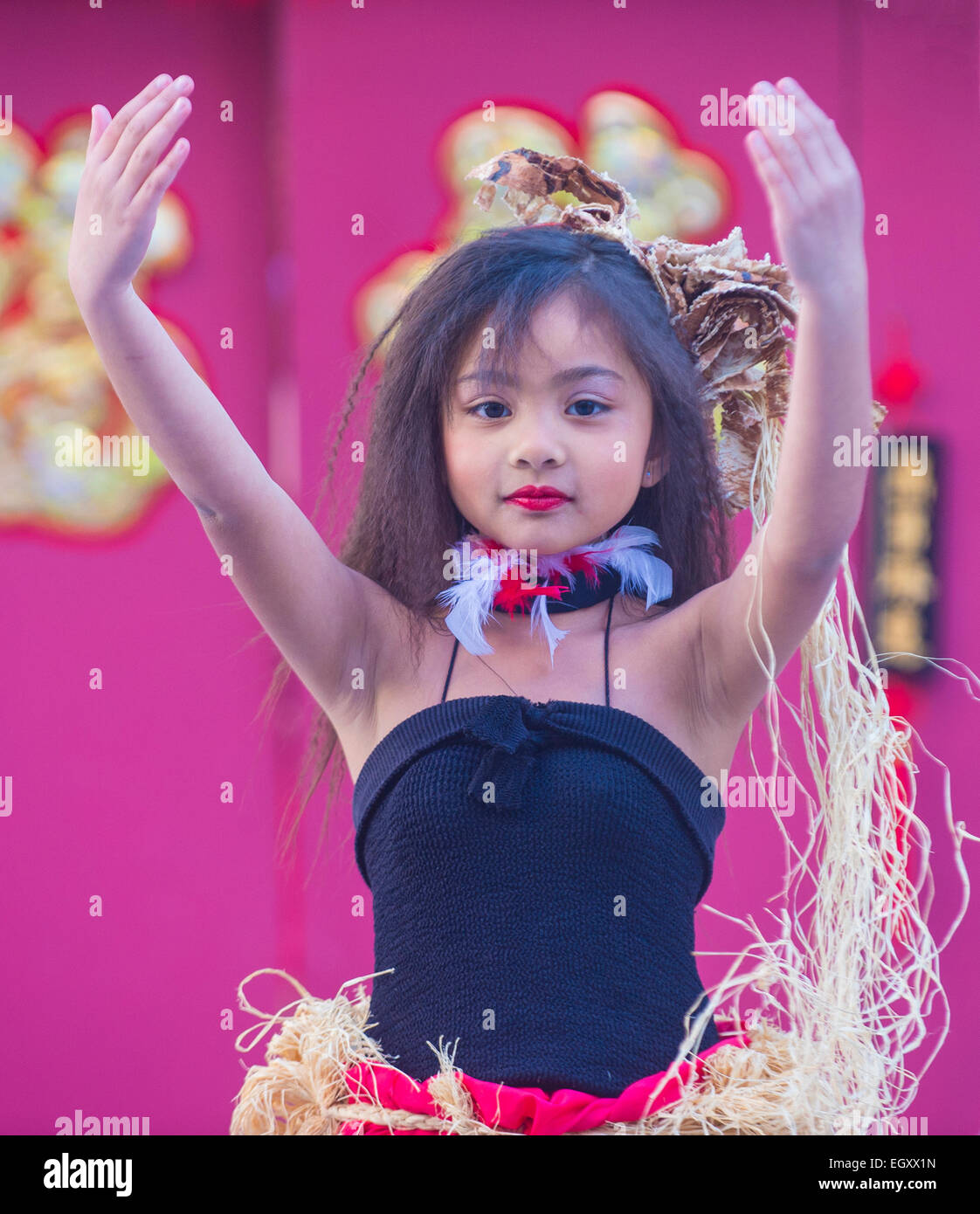 Danseur tahitien effectuer au Nouvel An chinois qui a eu lieu à Las Vegas Banque D'Images