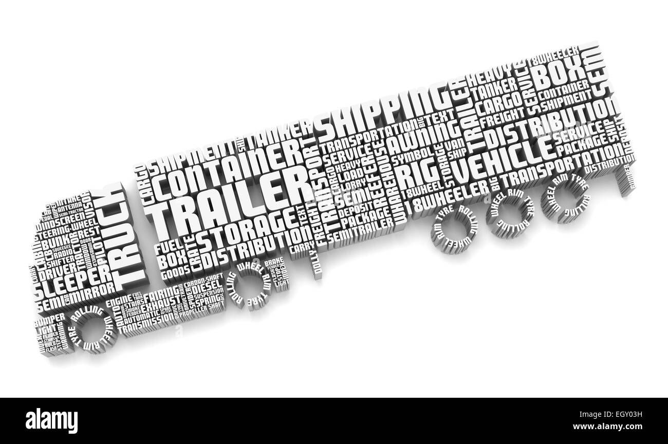 3d groupe de mots façonner un camion avec remorque Banque D'Images
