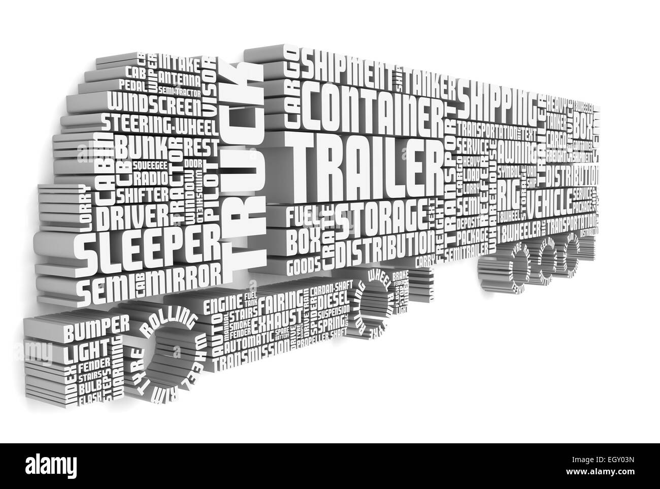 3d groupe de mots façonner un camion avec remorque vue avant Banque D'Images