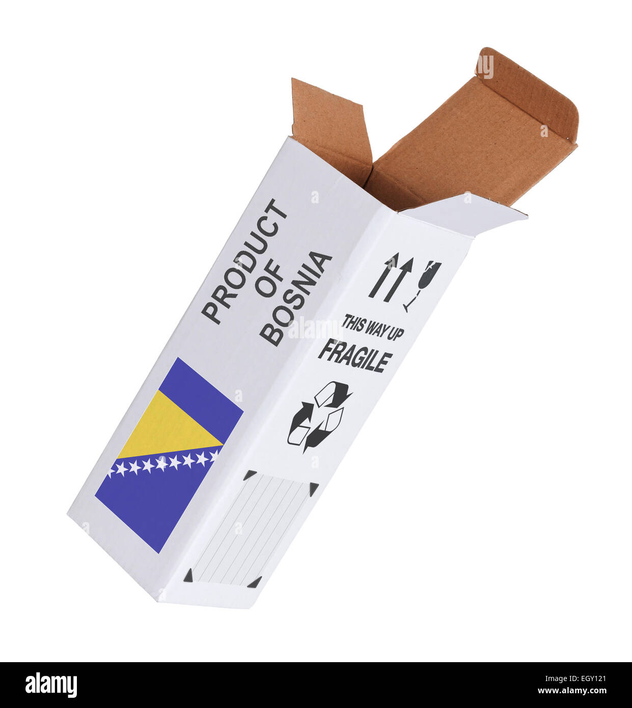 Concept de l'exportation, a ouvert la boîte de papier - Produit de la Bosnie Banque D'Images