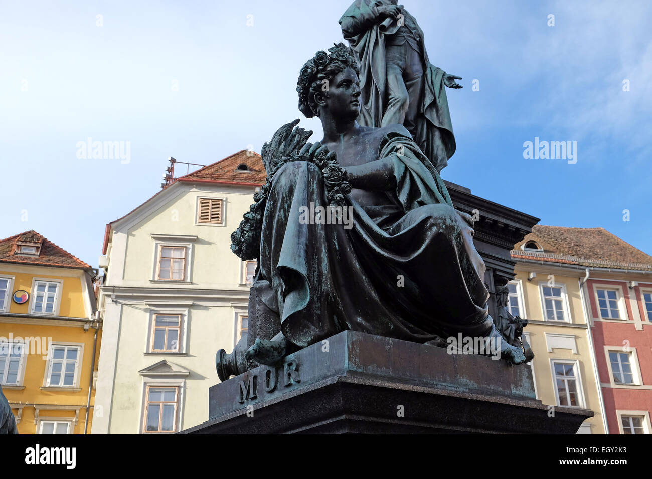 L'archiduc Johann Fontaine, représentation allégorique de la rivière Mur, Hauptplatz square, Graz, en Styrie, Autriche Banque D'Images