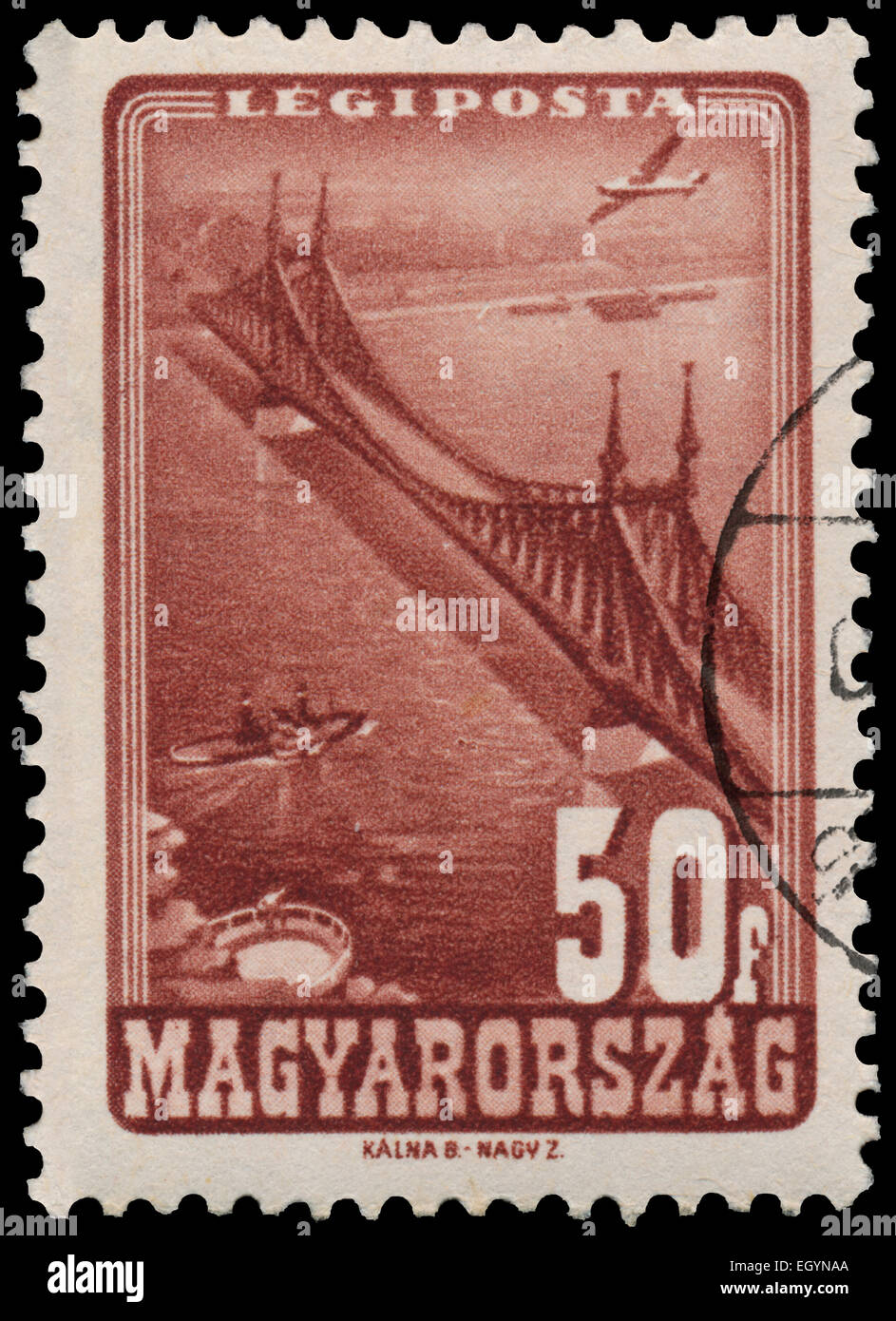 Hongrie - circa 1947 : timbres en Hongrie, montre Pont de la liberté, à Budapest, vers 1947 Banque D'Images