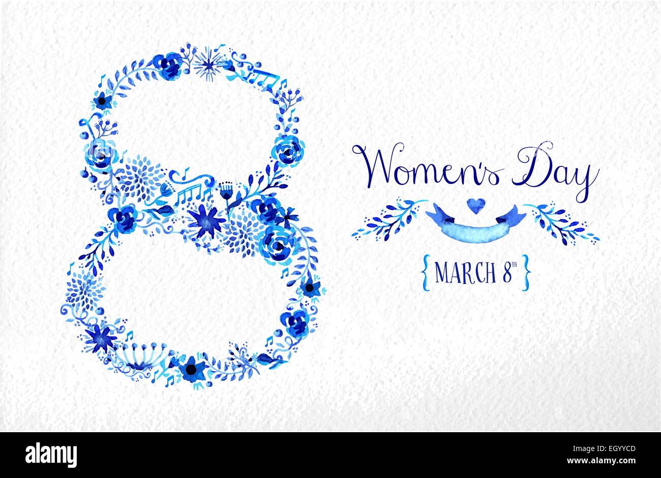 Happy Women Day vintage illustration carte de vœux avec la diversité des fleurs et texte le 8 mars. Vecteur EPS10. Illustration de Vecteur