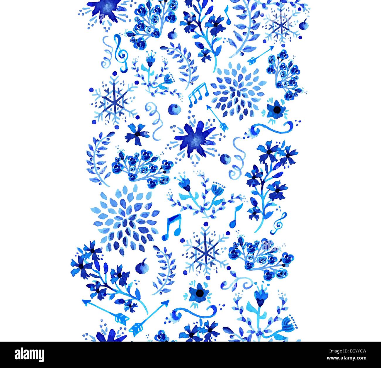 Floral vintage aquarelle transparente à la mode tendance. Fait main Fleurs et feuilles en couleur bleu idéal pour mariage, anniversaire Illustration de Vecteur