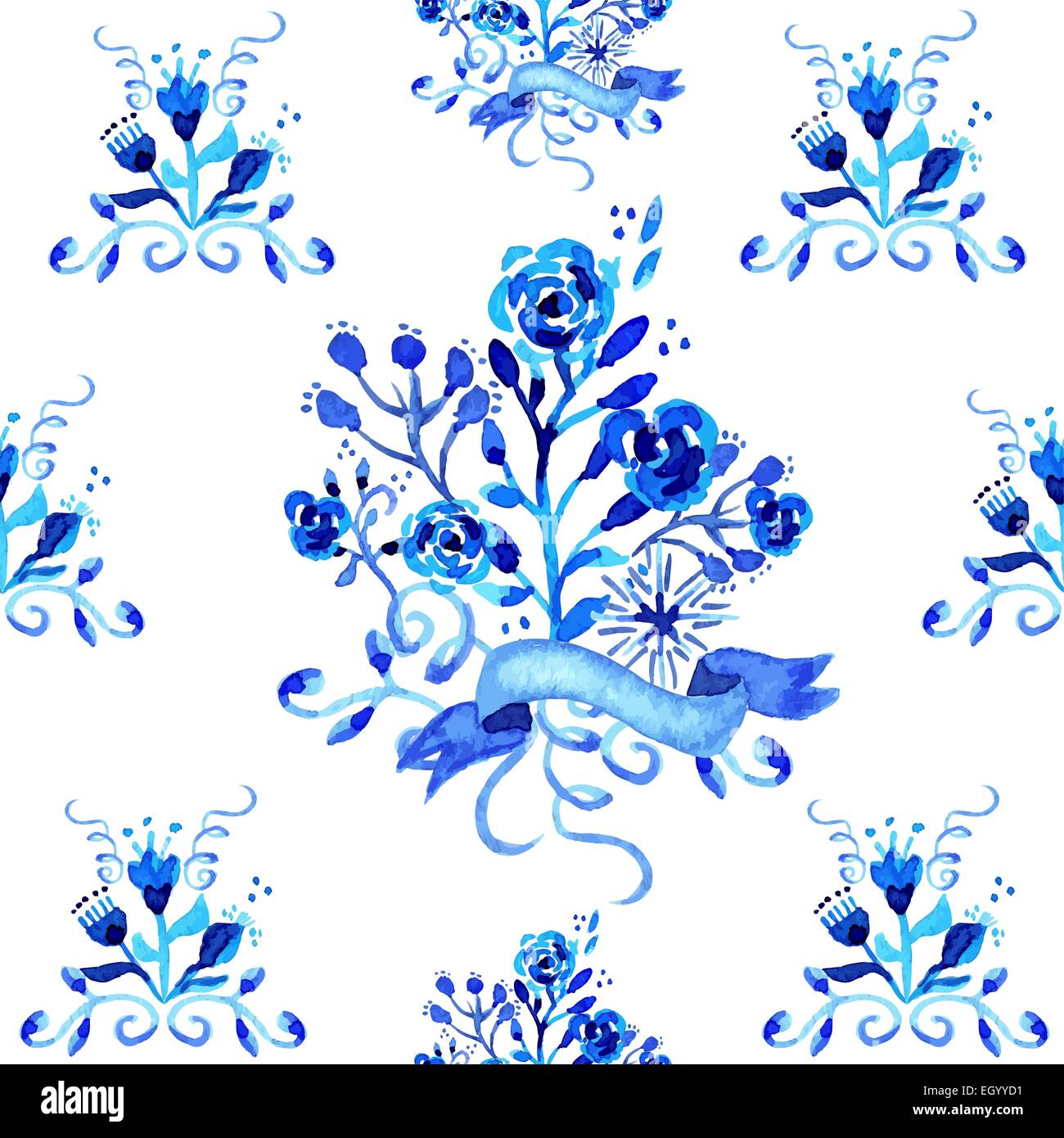 Floral vintage aquarelle illustration très tendance. Les fleurs et les feuilles fabriqués à la main en couleur bleue. Idéal pour mariage, anniversaire Illustration de Vecteur