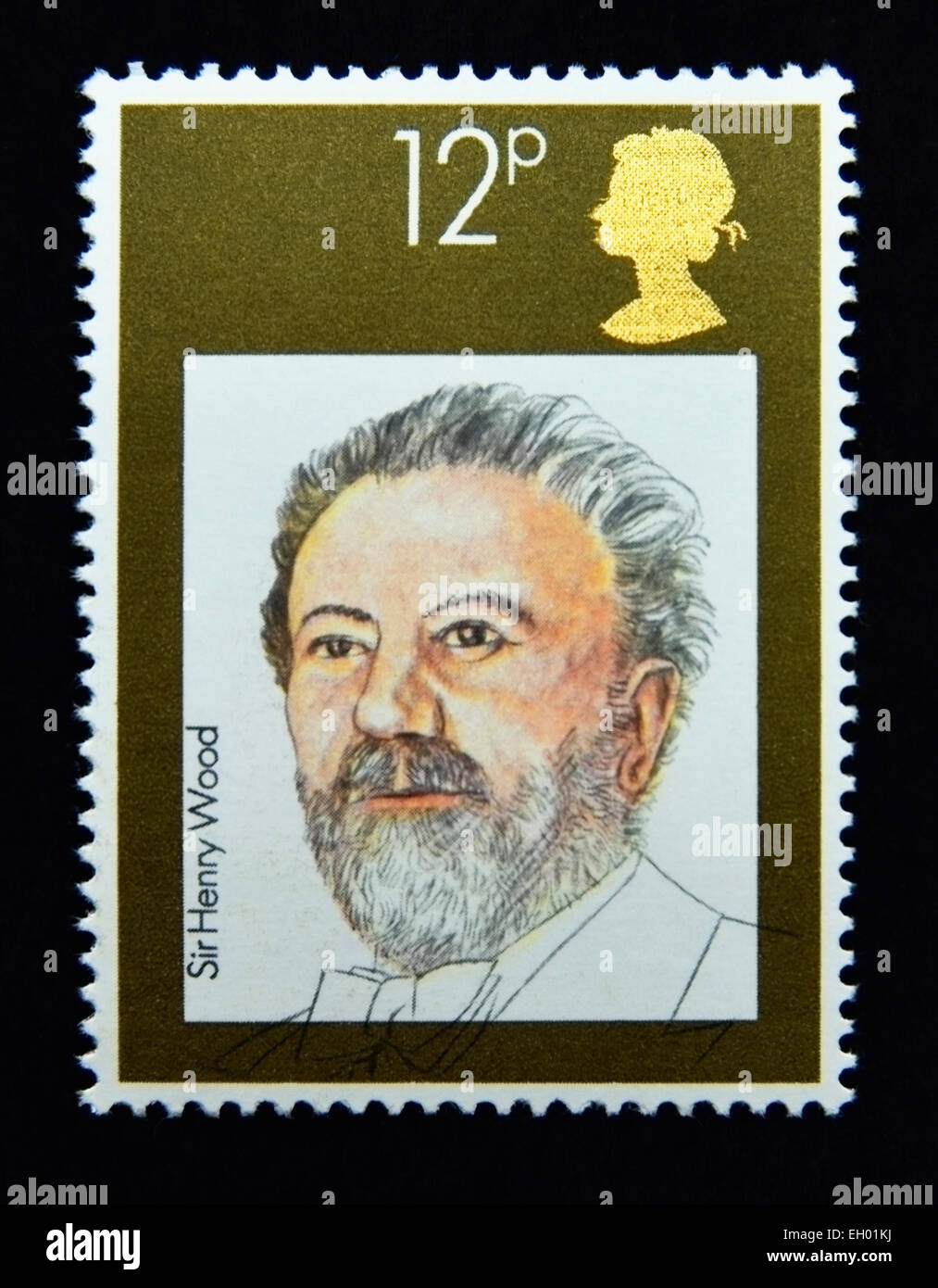 Timbre-poste. La Grande-Bretagne. La reine Elizabeth II. 1980. Conducteurs britanniques. Sir Henry Wood. Banque D'Images