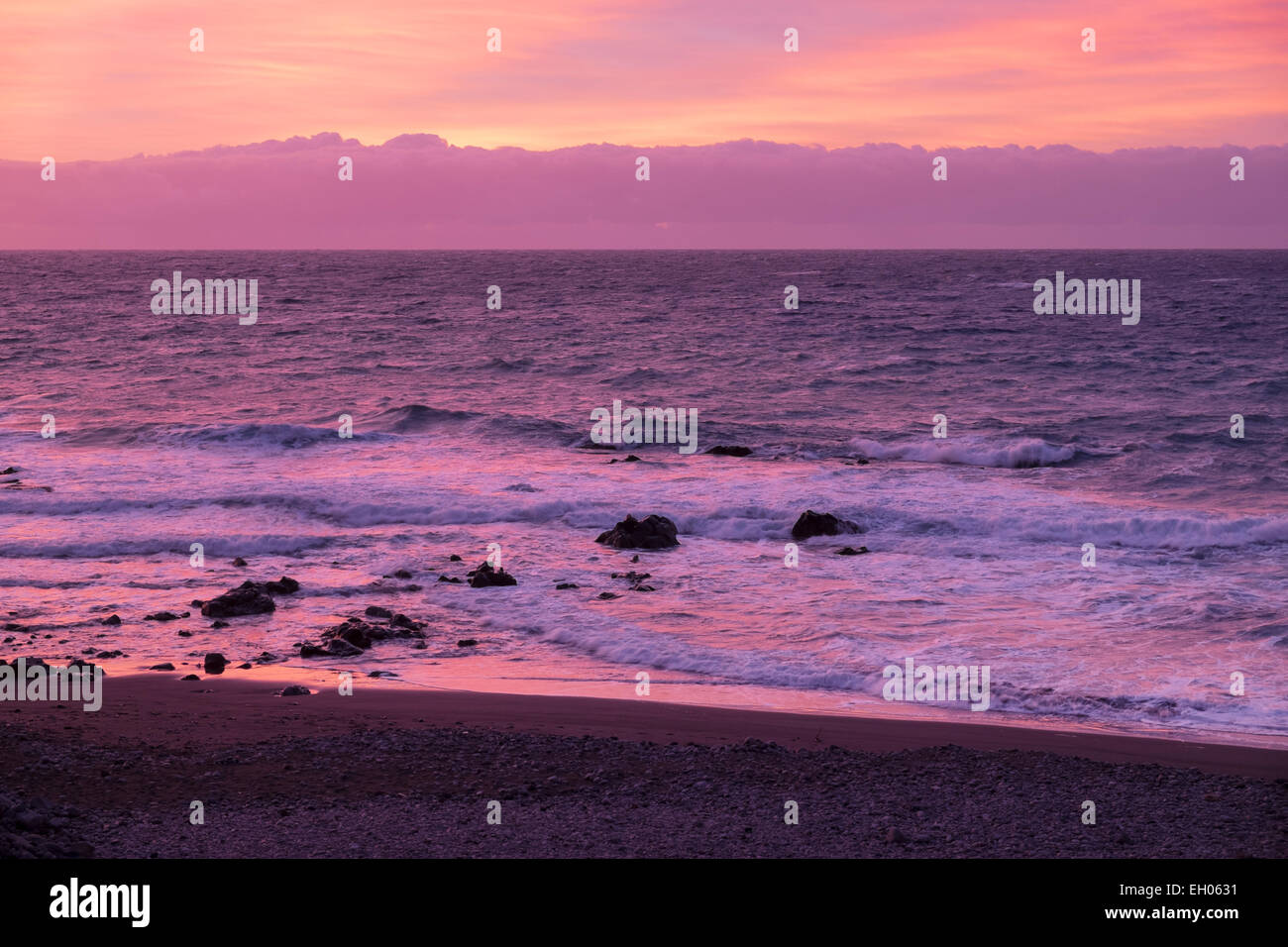 Espagne, Canaries, La Gomera, Valle Gran Rey, l'humeur du soir à la plage Banque D'Images