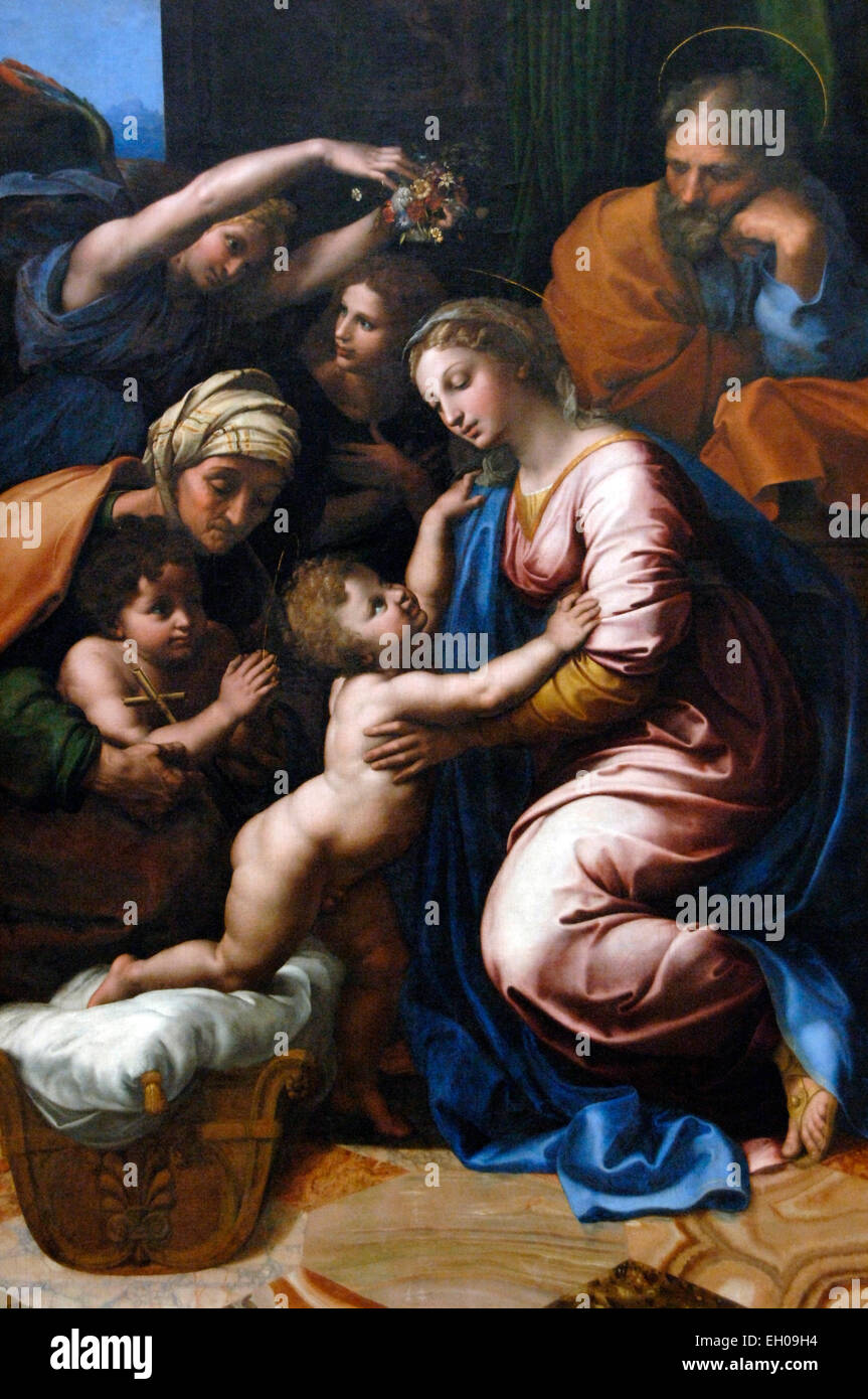 Raffaello Sanzio da Urbino (1483-1520). Peintre italien. Haute Renaissance. La Sainte Famille. 1518. Louvre. Paris. La France. Banque D'Images