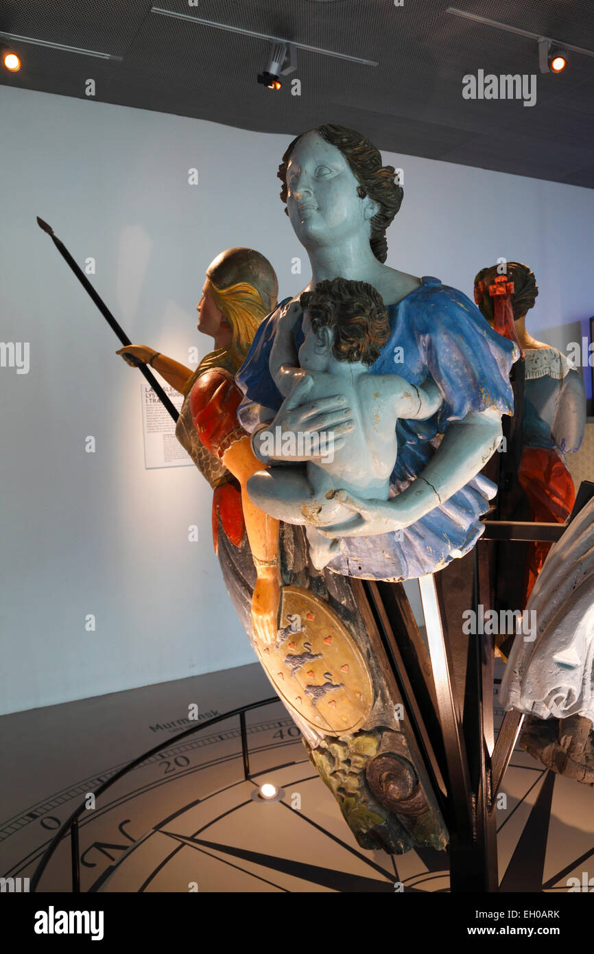 La nostalgie et le désir était taillé dans le bois. Les figures de proue. Musée maritime danoise (MME Museet pour Søfart) Elseneur, Danemark. Banque D'Images