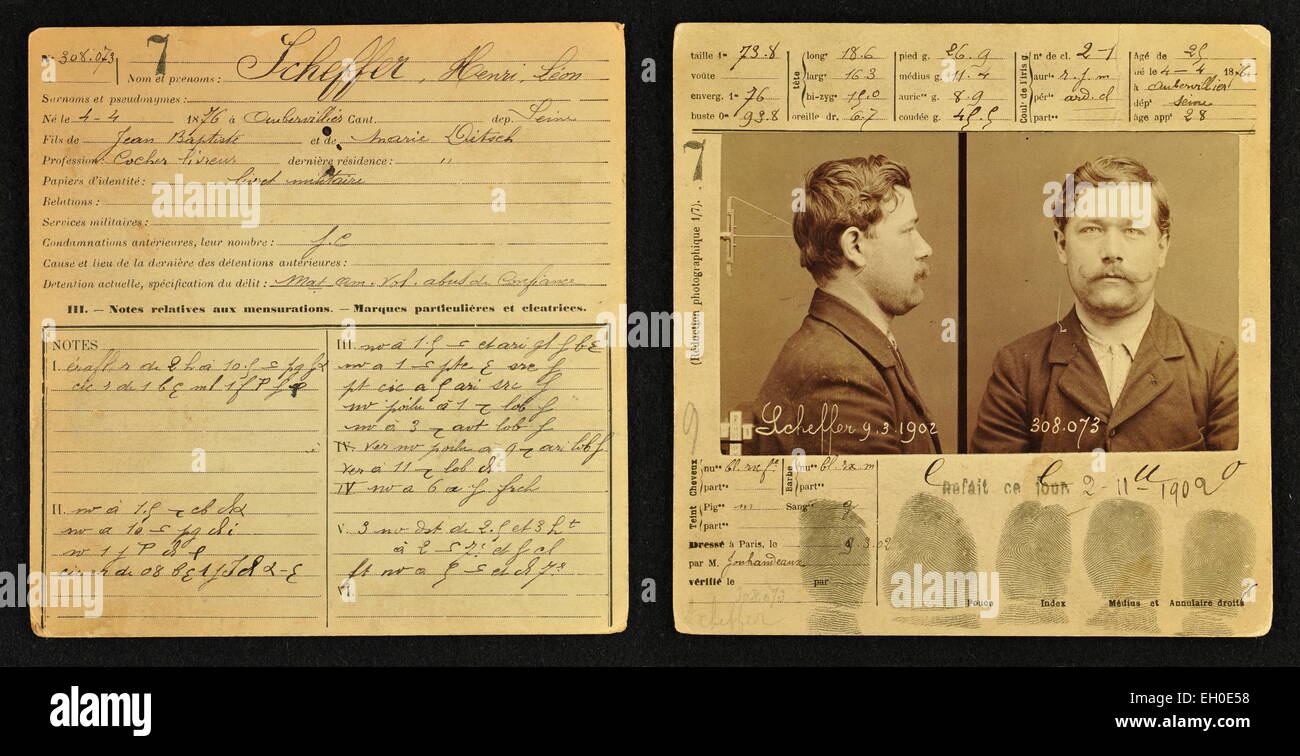 Le premier profil anthropométrique de Henri-Léon Scheffer, un criminel  français Photo Stock - Alamy
